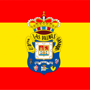 Bandera España con escudo de la U.D. Las Palmas