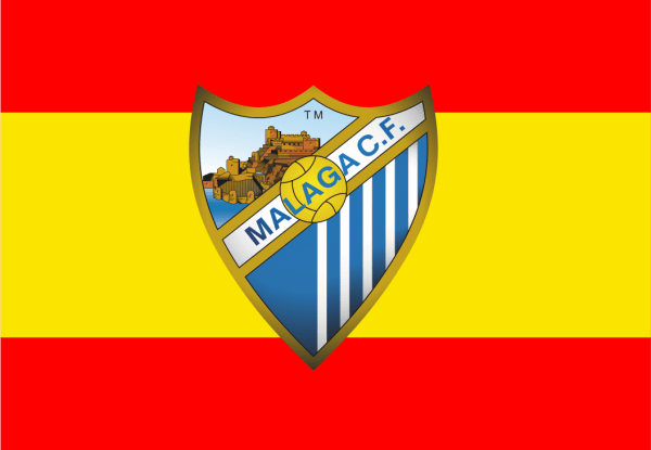 Bandera España con escudo del Málaga Club De Futbol