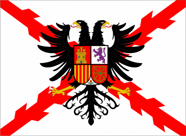 Bandera Cruz de Borgoña de los Tercios con Aguila bicefala