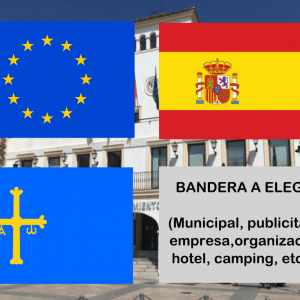 Banderas de Europa + España + Asturias + Bandera a elegir. (indica cual en notas adicionales, si es personalizada nos pondremos en contacto contigo)