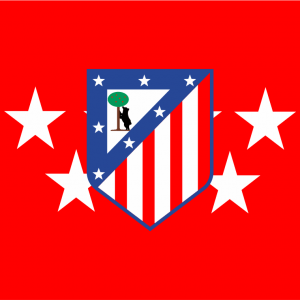 Bandera de Madrid con escudo del Atlético de Madrid