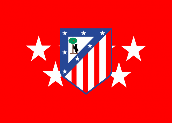 Bandera de Madrid con escudo del Atlético de Madrid