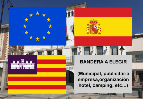 Banderas de Europa + España + Baleares + Bandera a elegir. (indica cual en notas adicionales, si es personalizada nos pondremos en contacto contigo)