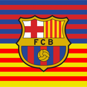 Bandera  mitad Catalana y mitad F.C. Barcelona con escudo