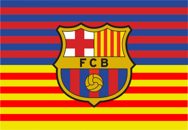 Bandera  mitad Catalana y mitad F.C. Barcelona con escudo