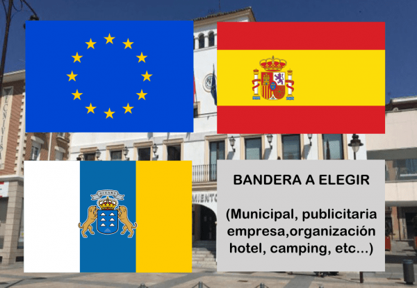 Banderas de Europa + España + Canarias + Bandera a elegir. (indica cual en notas adicionales, si es personalizada nos pondremos en contacto contigo)