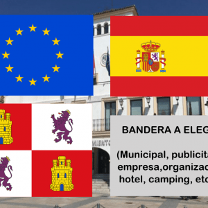 Banderas de Europa + España + Castilla Leon + Bandera a elegir. (indica cual en notas adicionales, si es personalizada nos pondremos en contacto contigo)