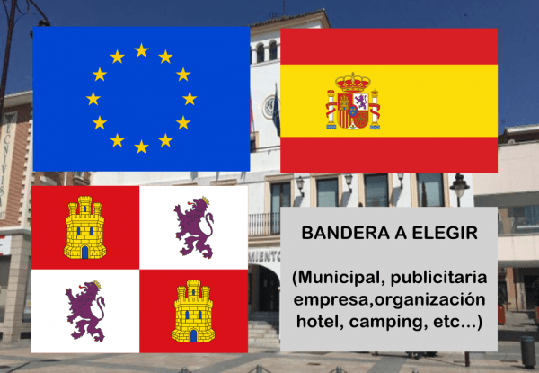 Banderas de Europa + España + Castilla Leon + Bandera a elegir. (indica cual en notas adicionales, si es personalizada nos pondremos en contacto contigo)