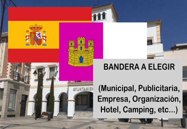 Banderas de España + Castilla la Mancha + Bandera a elegir. (indica cual en notas adicionales, si es personalizada nos pondremos en contacto contigo)