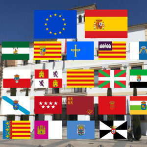 Bandera de Europa + España + Comunidades Autónomas + Ceuta y Melilla con 10% de descuento adicional