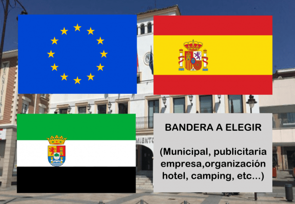 Banderas de Europa + España + Extremadura + Bandera a elegir. (indica cual en notas adicionales, si es personalizada nos pondremos en contacto contigo)