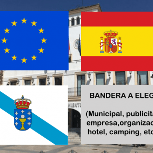 Banderas de Europa + España + Galicia + Bandera a elegir. (indica cual en notas adicionales, si es personalizada nos pondremos en contacto contigo)