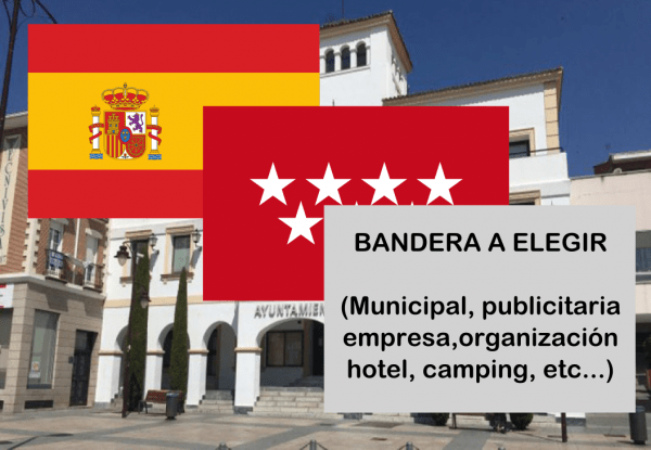 Banderas de España + Madrid + Bandera a elegir. (indica cual en notas adicionales, si es personalizada nos pondremos en contacto contigo)