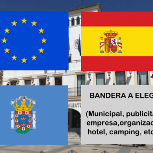 Banderas de Europa + España + Melilla + Bandera a elegir. (indica cual en notas adicionales, si es personalizada nos pondremos en contacto contigo)
