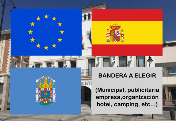 Banderas de Europa + España + Melilla + Bandera a elegir. (indica cual en notas adicionales, si es personalizada nos pondremos en contacto contigo)