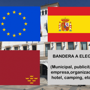 Banderas de Europa + España + Murcia + Bandera a elegir. (indica cual en notas adicionales, si es personalizada nos pondremos en contacto contigo)