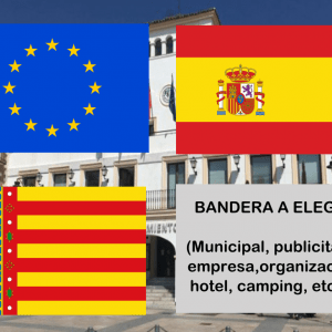 Banderas de Europa + España + Valencia + Bandera a elegir. (indica cual en notas adicionales, si es personalizada nos pondremos en contacto contigo)