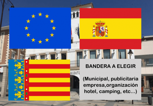 Banderas de Europa + España + Valencia + Bandera a elegir. (indica cual en notas adicionales, si es personalizada nos pondremos en contacto contigo)